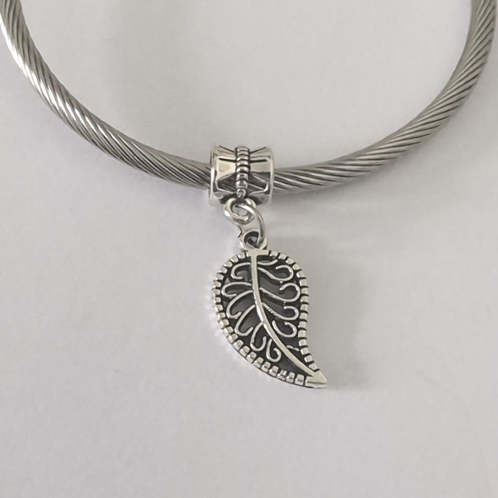 Silver Leaf Dangle Charm for‎ Pandora Style Bracelet